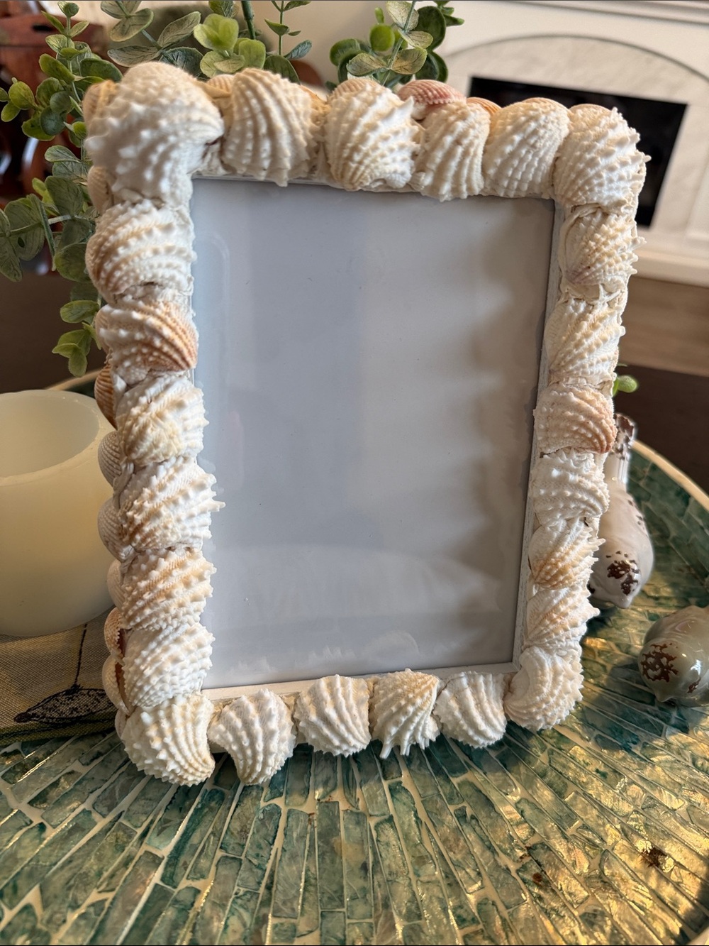 Handcrafted White and Cream Seashell Picture Frame